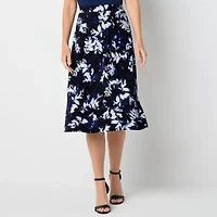 Black Label by Evan-Picone Knit Womens Mid Rise Midi Flared Skirt