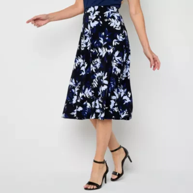 Black Label by Evan-Picone Knit Womens Mid Rise Midi Flared Skirt