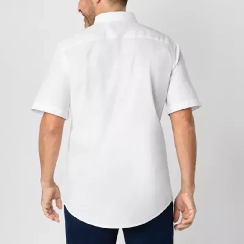 St. John's Bay Stretch Poplin Mens Short Sleeve Classic Fit Button-Down Shirt