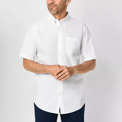 St. John's Bay Stretch Poplin Mens Short Sleeve Classic Fit Button-Down Shirt