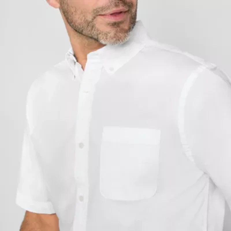 St. John's Bay Stretch Poplin Mens Short Sleeve Classic Fit Button-Down Shirt