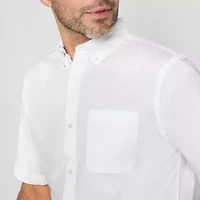 St. John's Bay Stretch Poplin Mens Short Sleeve Classic Fit Button-Down Shirt