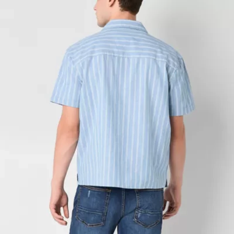 Arizona Mens Short Sleeve Striped Camp Shirt