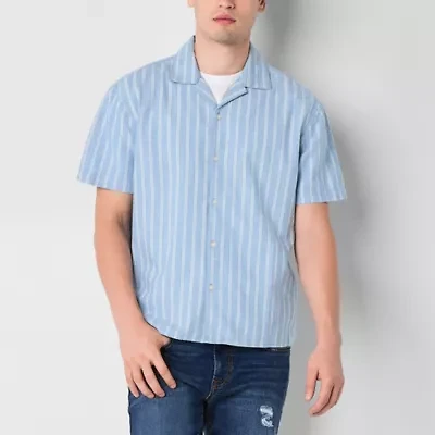 Arizona Mens Short Sleeve Striped Camp Shirt