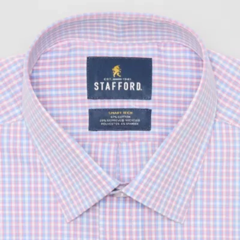 Stafford Smart Tech Mens Regular Fit Stretch Fabric Wrinkle Free Long Sleeve Dress Shirt
