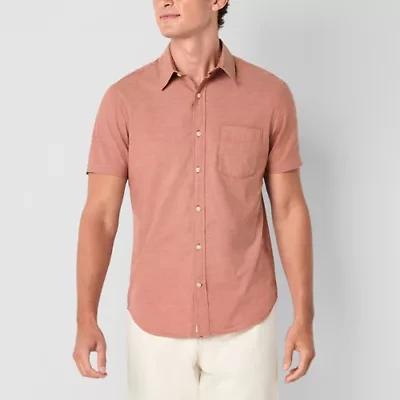 mutual weave Mens Short Sleeve Regular Fit Button-Down Shirt