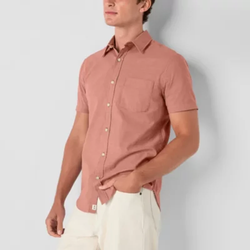 mutual weave Mens Short Sleeve Regular Fit Button-Down Shirt