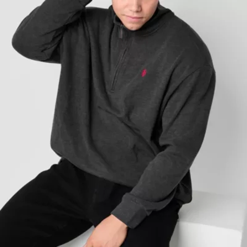U.S. Polo Assn. Mens Mock Neck Long Sleeve Big and Tall Quarter-Zip Pullover