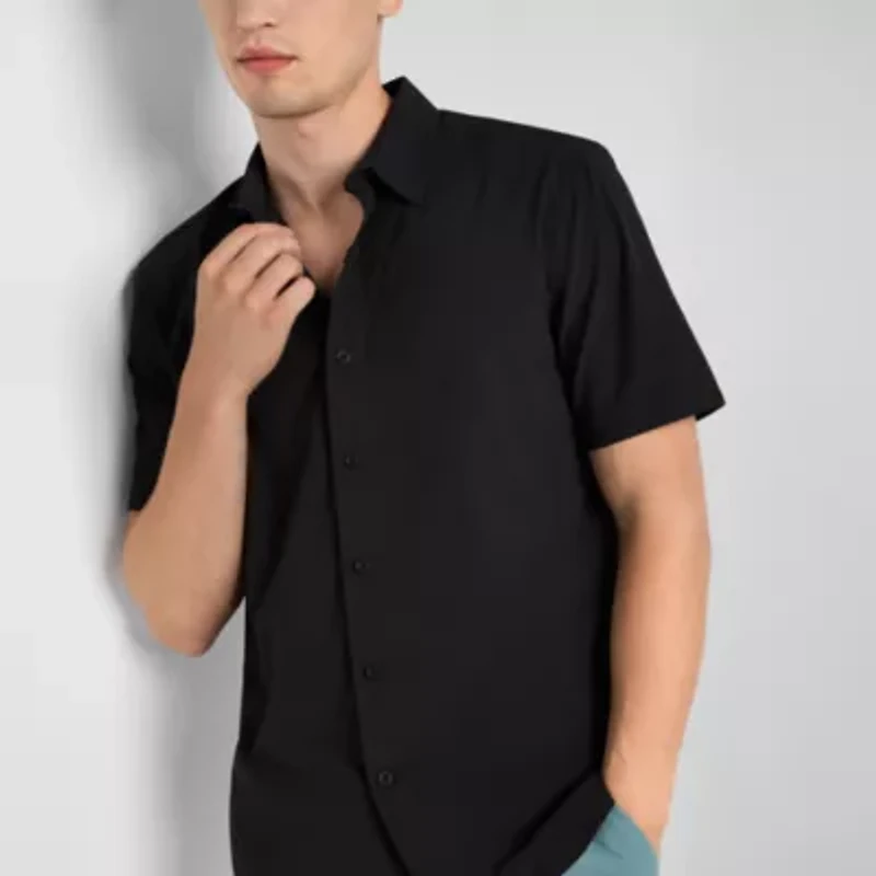 Stylus Mens Short Sleeve Fitted Regular Fit Button-Down Shirt