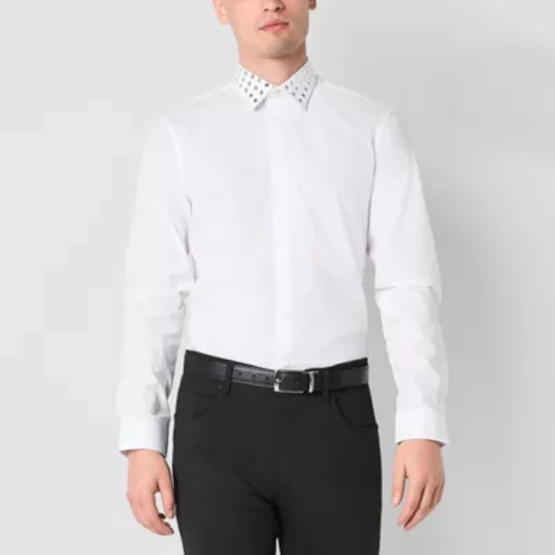 J. Ferrar Mens Long Sleeve Slim Fit Button-Down Shirt