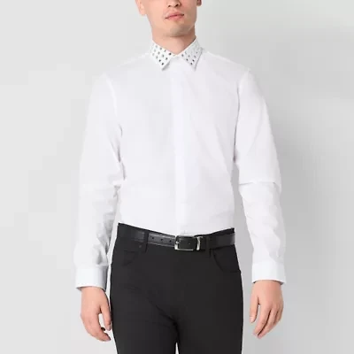 J. Ferrar Mens Long Sleeve Slim Fit Button-Down Shirt
