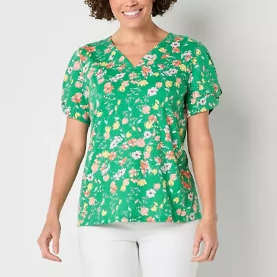 Liz Claiborne Womens V Neck Short Sleeve Blouse