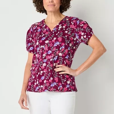 Liz Claiborne Womens V Neck Short Sleeve Blouse