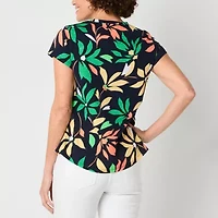 Liz Claiborne Womens Crew Neck Short Sleeve Blouse