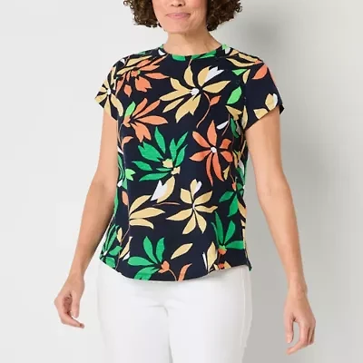 Liz Claiborne Womens Crew Neck Short Sleeve Blouse