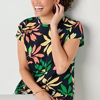 Liz Claiborne Womens Crew Neck Short Sleeve Blouse