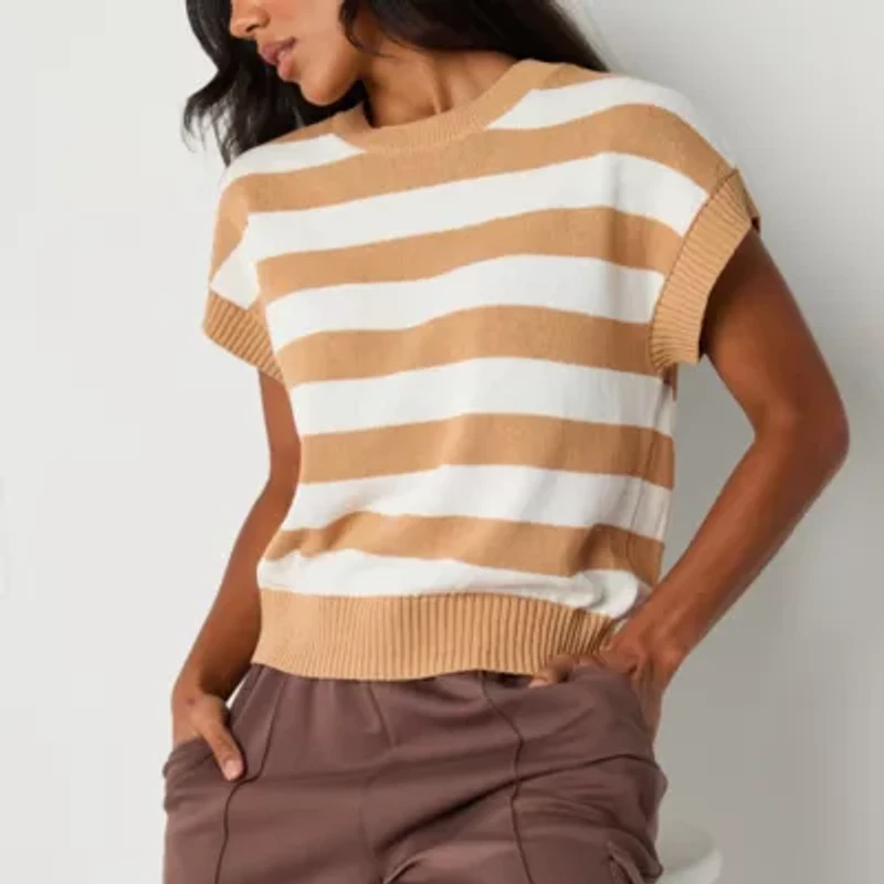 Stylus Womens Crew Neck Short Sleeve Pullover Sweater