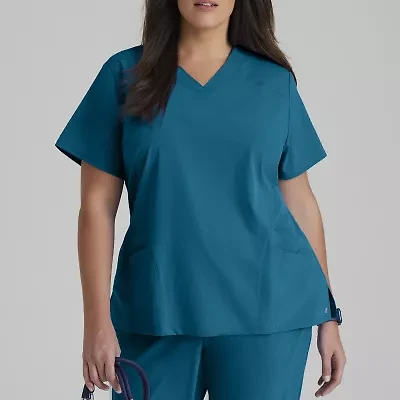 Barco One 5106 Pulse 5-Pocket Womens Plus Tall V Neck Short Sleeve Tag Free Stretch Fabric Moisture Wicking Scrub Top