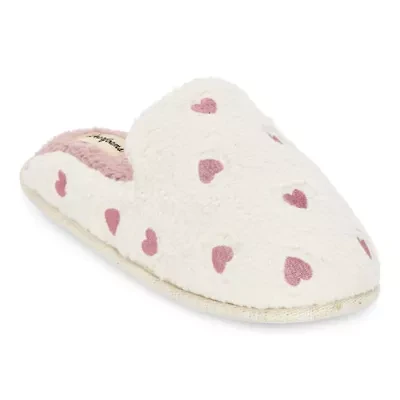 Dearfoams Teddy Heart Scuff Womens Memory Foam Slip-On Slippers
