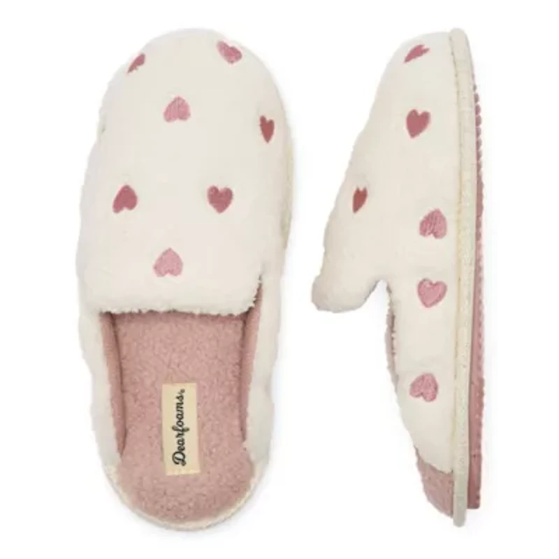 Dearfoams Teddy Heart Scuff Womens Memory Foam Slip-On Slippers