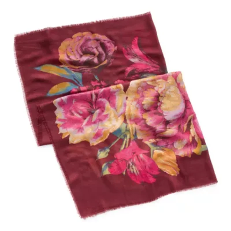 Collection Xiix Painterly Blooms Gauze Floral Square Scarf