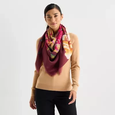 Collection Xiix Painterly Blooms Gauze Floral Square Scarf