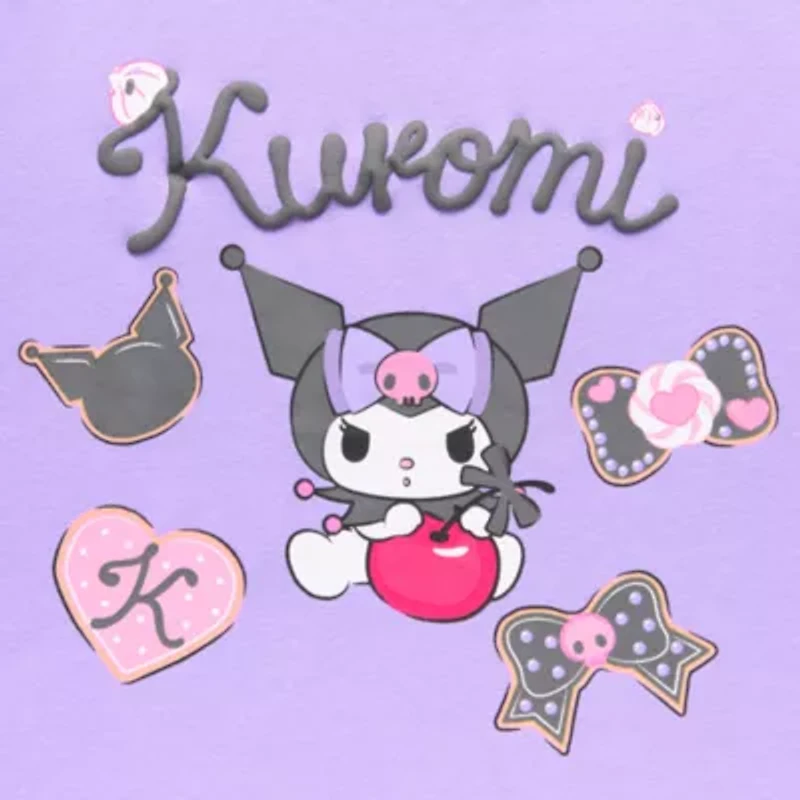 Womens Juniors Crew Neck Short Sleeve Fitted Kuromi Graphic T-Shirt