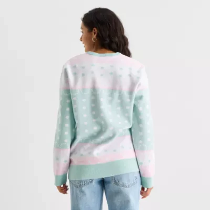 Juniors Cinnamaroll Intarsia Womens Crew Neck Long Sleeve Hello Kitty Pullover Sweater