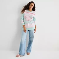 Juniors Cinnamaroll Intarsia Womens Crew Neck Long Sleeve Hello Kitty Pullover Sweater