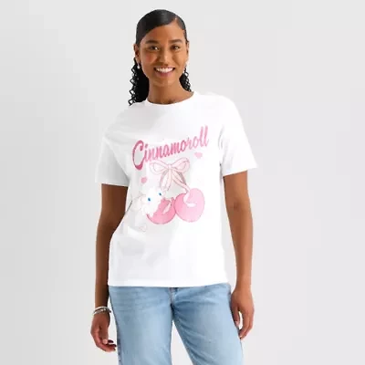 Cinnamoroll Boyfriend Womens Juniors Crew Neck Short Sleeve Regular Fit Hello Kitty Graphic T-Shirt