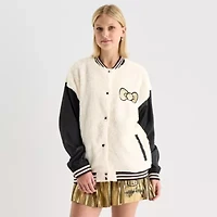 Hello Kitty Girls Night Out Faux Fur Womens Juniors Fleece Midweight Bomber Jacket