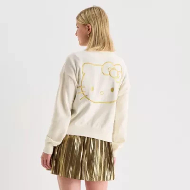 Girls Night Out Womens V Neck Long Sleeve Embellished Tie Hello Kitty Juniors Cardigan