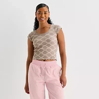 Womens Juniors Scoop Neck Short Sleeve Fitted Hello Kitty Graphic T-Shirt