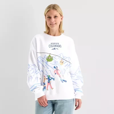 New World Aspen Colorado Womens Juniors Crew Neck Long Sleeve Sweatshirt