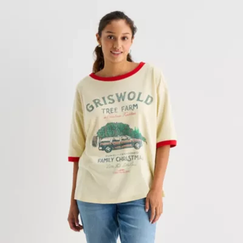 Griswalds Oversized Tee Womens Juniors Crew Neck Short Sleeve Graphic T-Shirt