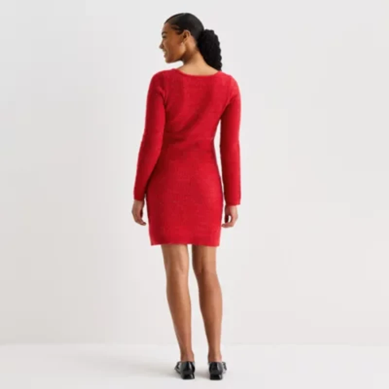 by&by Womens Juniors Long Sleeve Bows Sweater Dress