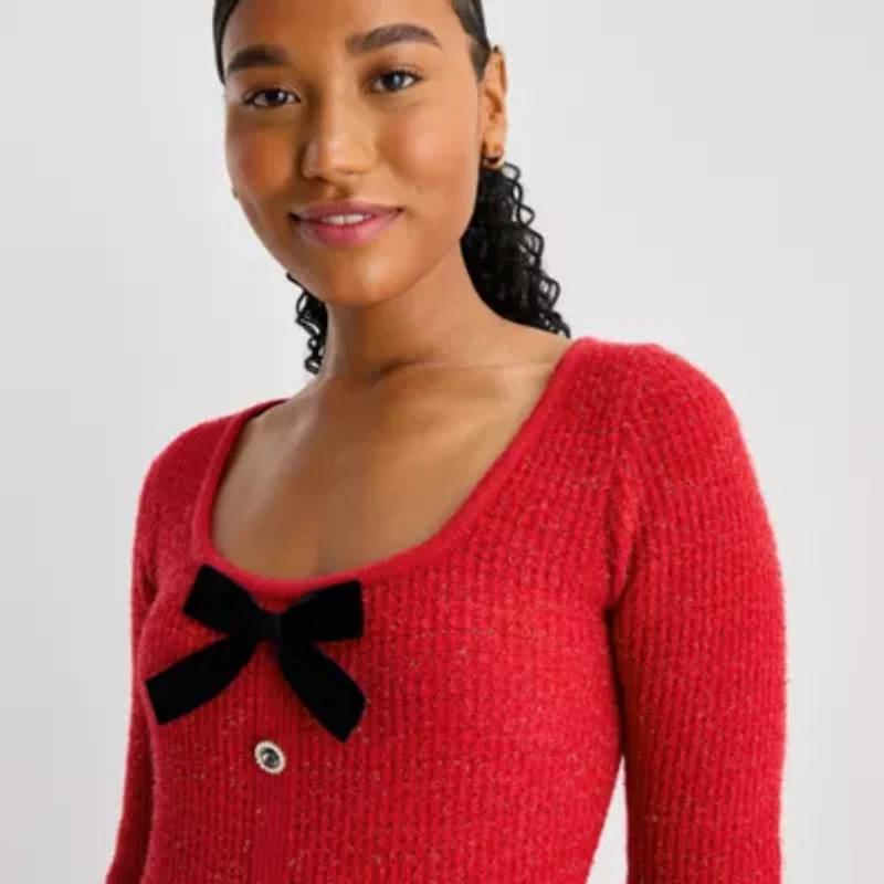 by&by Womens Juniors Long Sleeve Bows Sweater Dress