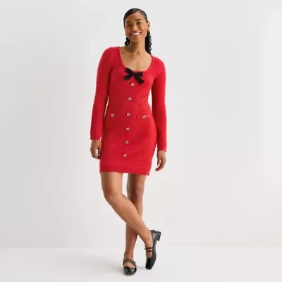 by&by Womens Juniors Long Sleeve Bows Sweater Dress
