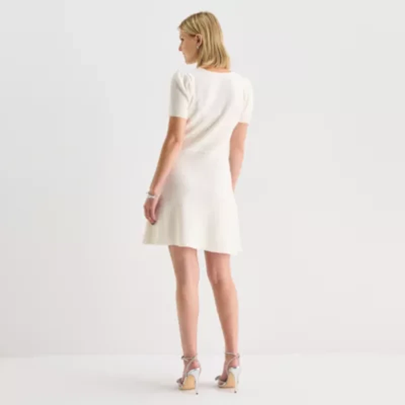 by&by Womens Juniors Short Sleeve Embellished Sweater Dress