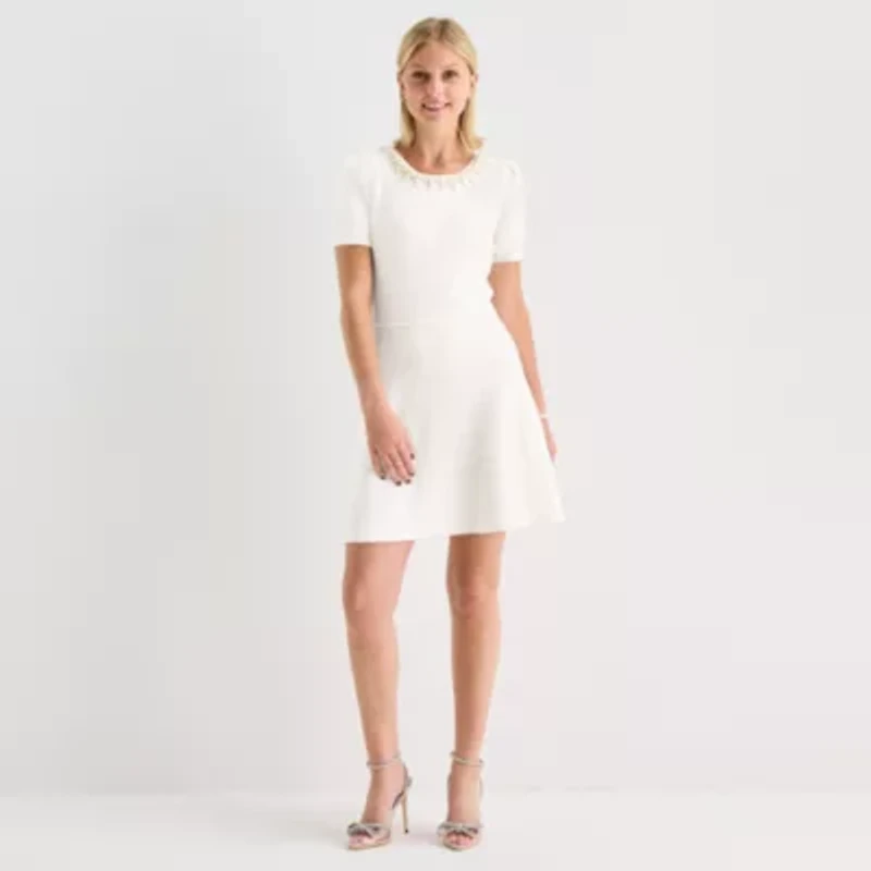 by&by Womens Juniors Short Sleeve Embellished Sweater Dress