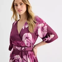 Melonie T Womens 3/4 Sleeve Floral Midi Fit + Flare Dress