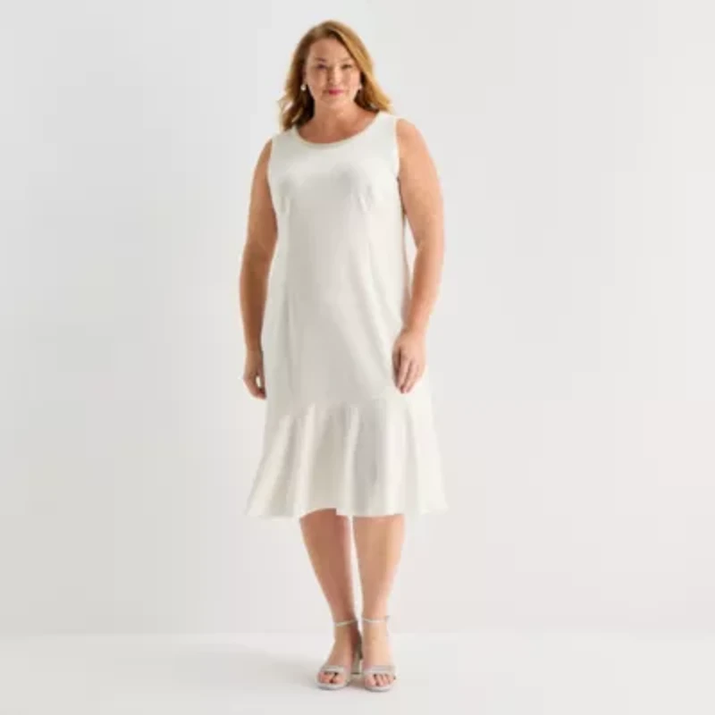 Maya Brooke Womens Plus Beaded Windowpane Midi Jacket Dress