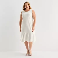 Maya Brooke Womens Plus Beaded Windowpane Midi Jacket Dress