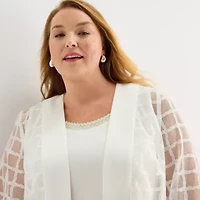 Maya Brooke Womens Plus Beaded Windowpane Midi Jacket Dress