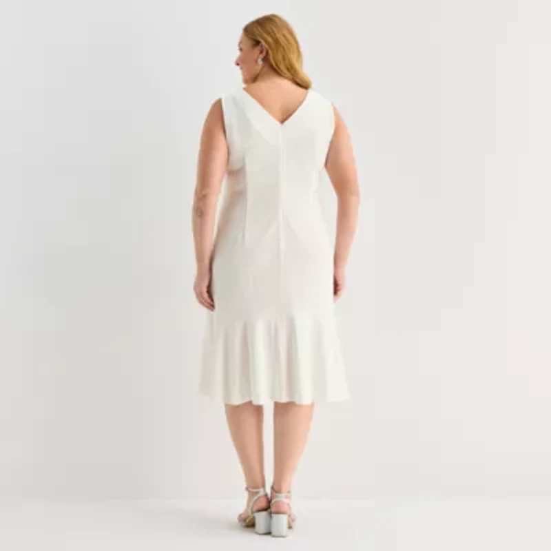 Maya Brooke Womens Plus Beaded Windowpane Midi Jacket Dress