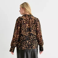 Worthington Womens Plus Long Sleeve Blouse