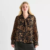 Worthington Womens Plus Long Sleeve Blouse