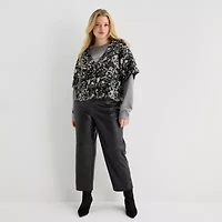 Worthington Plus Womens Short Sleeve Animal Pullover Sweater