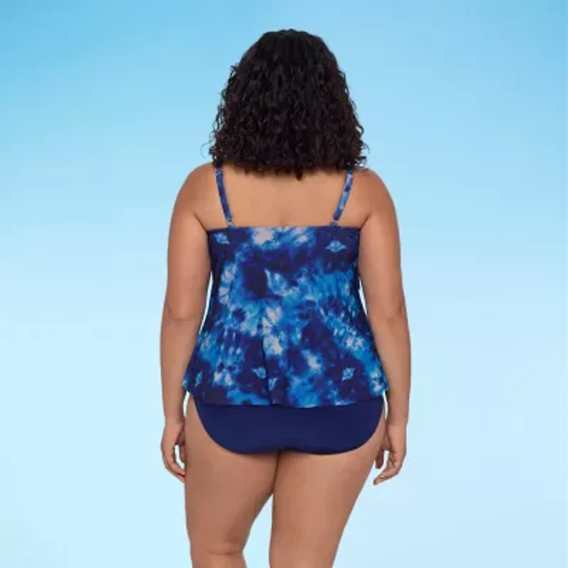 Trimshaper Womens Tie-Dye Tie Dye Plus Tankini Swimsuit Top