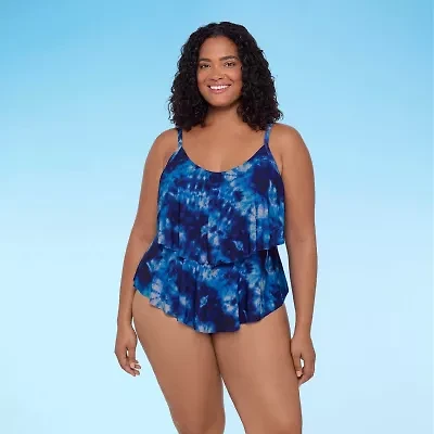 Trimshaper Womens Tie-Dye Tie Dye Plus Tankini Swimsuit Top